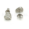 Sterling Silver 02.292.0004 Stud Earring, Heart Design, with White Micro Pave, Polished Finish, Rhodium Tone