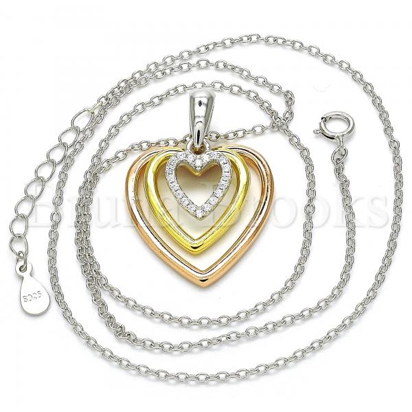 Sterling Silver 04.336.0110.16 Fancy Necklace, Heart Design, with White Crystal, Polished Finish, Tri Tone