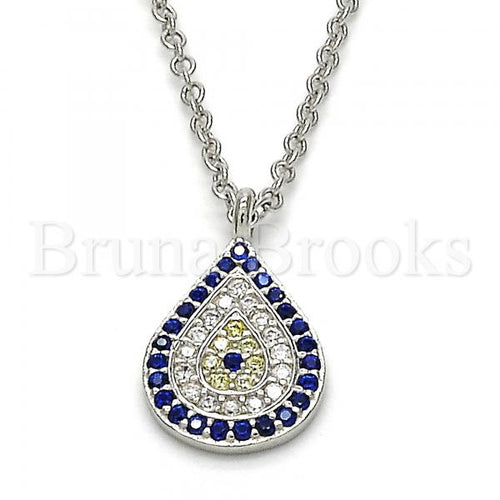 Bruna Brooks Sterling Silver 04.336.0072.16 Fancy Necklace, Teardrop Design, with Multicolor Micro Pave, Polished Finish, Rhodium Tone