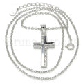 Sterling Silver Fancy Necklace, Cross Design, with Micro Pave, Rhodium Tone