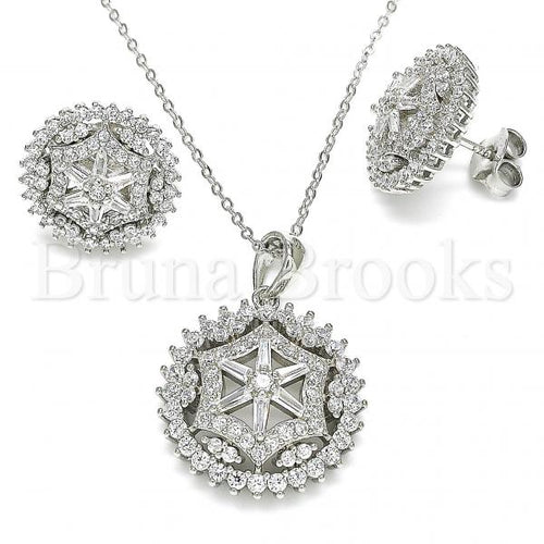 Bruna Brooks Sterling Silver 10.286.0036 Earring and Pendant Adult Set, Flower Design, with White Cubic Zirconia, Polished Finish, Rhodium Tone