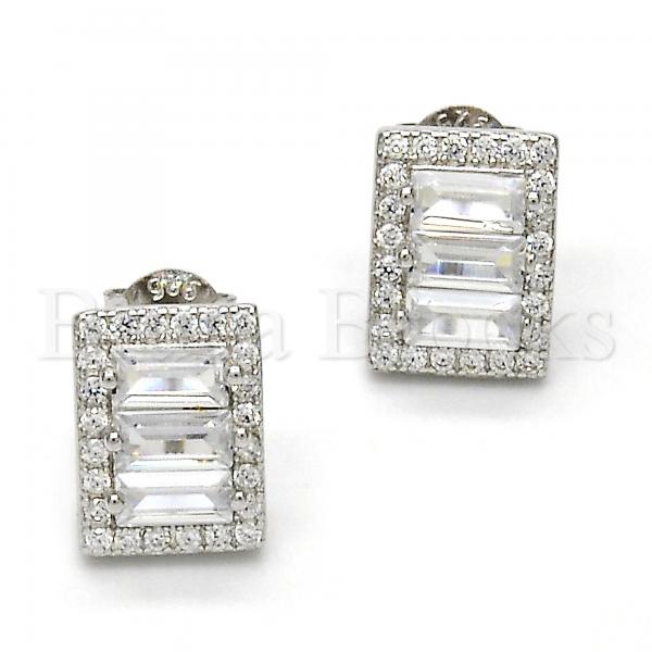 Sterling Silver 02.175.0115 Stud Earring, with White Cubic Zirconia, Polished Finish, Rhodium Tone