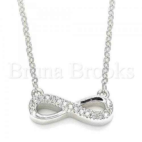 Bruna Brooks Sterling Silver 04.336.0176.16 Fancy Necklace, Infinite Design, with White Crystal, Polished Finish, Rhodium Tone