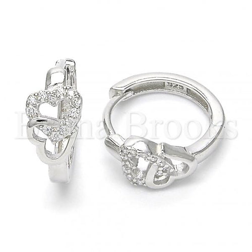 Bruna Brooks Sterling Silver 02.332.0012.15 Huggie Hoop, Heart Design, with White Micro Pave, Polished Finish, Rhodium Tone