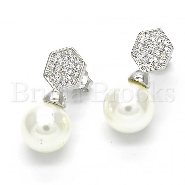 Sterling Silver 02.186.0071 Stud Earring, with Ivory Pearl and White Micro Pave, Polished Finish, Rhodium Tone