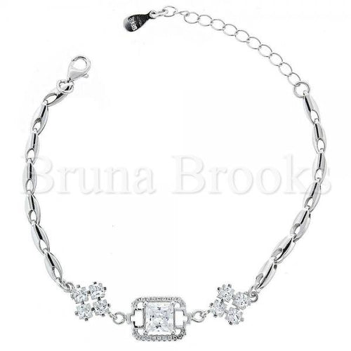 Bruna Brooks Sterling Silver 03.183.0001 Fancy Bracelet, Long Box Design, with White Cubic Zirconia, Polished Finish, Rhodium Tone