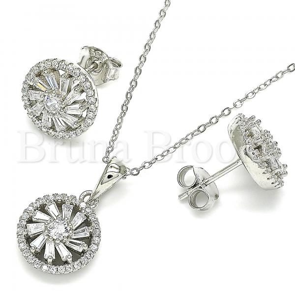 Sterling Silver 10.286.0044 Earring and Pendant Adult Set, Flower Design, with White Cubic Zirconia and White Crystal, Polished Finish, Rhodium Tone