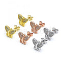 Sterling Silver Stud Earring, Butterfly Design, with Micro Pave, Rhodium Tone