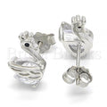 Sterling Silver 02.336.0058 Stud Earring, Swan Design, with Black and White Cubic Zirconia, Polished Finish, Rhodium Tone