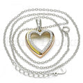 Sterling Silver 04.336.0108.16 Fancy Necklace, Heart Design, with White Crystal, Polished Finish, Tri Tone