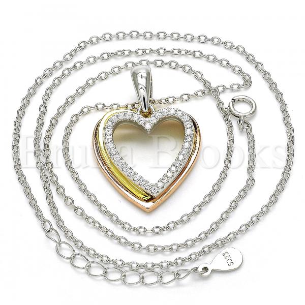 Sterling Silver 04.336.0108.16 Fancy Necklace, Heart Design, with White Crystal, Polished Finish, Tri Tone