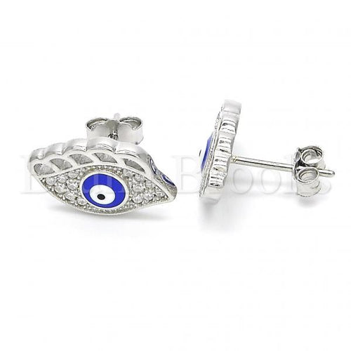 Bruna Brooks Sterling Silver 02.336.0022 Stud Earring, Greek Eye Design, with White Crystal, Blue Enamel Finish, Rhodium Tone