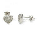 Bruna Brooks Sterling Silver 02.286.0017 Stud Earring, Heart Design, with White Micro Pave, Polished Finish, Rhodium Tone