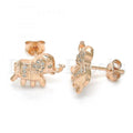 Sterling Silver Stud Earring, Elephant Design, with Micro Pave, Golden Tone