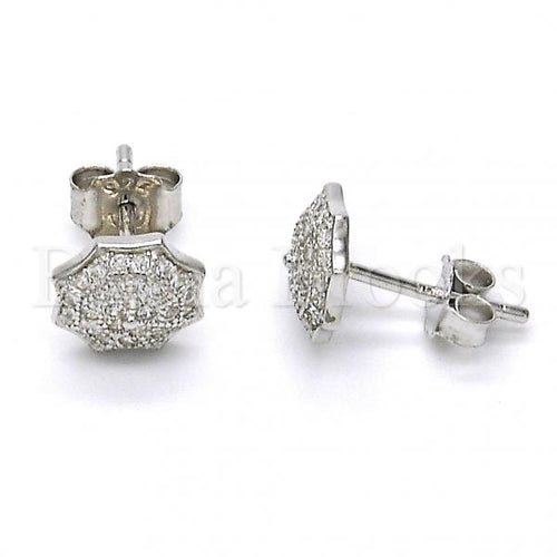 Bruna Brooks Sterling Silver 02.174.0069 Stud Earring, Umbrella Design, with White Micro Pave, Polished Finish, Rhodium Tone