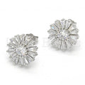 Sterling Silver 02.186.0099 Stud Earring, Flower Design, with White Cubic Zirconia, Polished Finish, Rhodium Tone