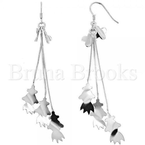 Bruna Brooks Sterling Silver 02.183.0006 Long Earring, Leaf Design, Polished Finish, Rhodium Tone