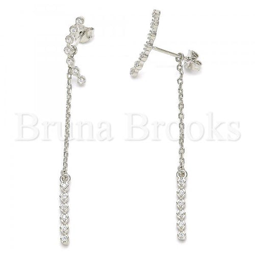 Bruna Brooks Sterling Silver 02.366.0009 Long Earring, with White Cubic Zirconia, Polished Finish, Rhodium Tone