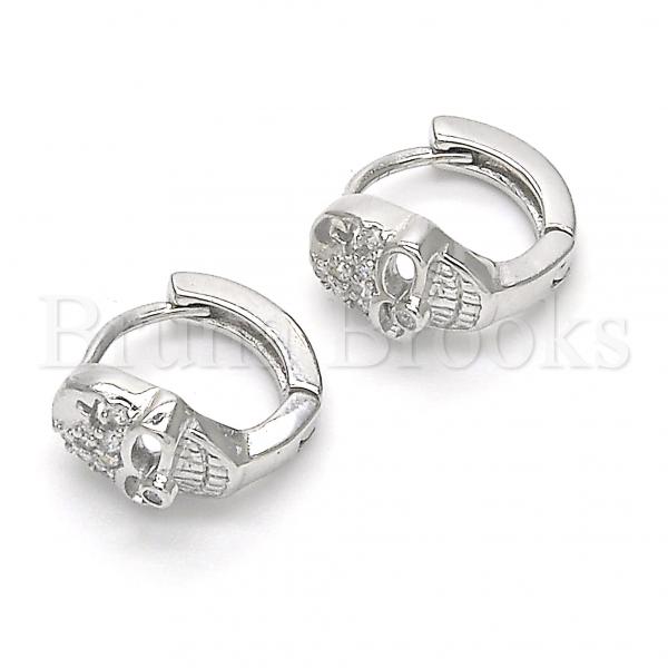 Sterling Silver 02.332.0029.12 Huggie Hoop, Skull Design, with White Micro Pave, Polished Finish, Rhodium Tone