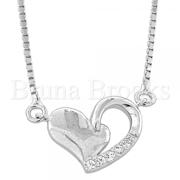 Bruna Brooks Sterling Silver 04.176.0008.18 Fancy Necklace, Heart and Box Design, with White Micro Pave, Polished Finish, Rhodium Tone