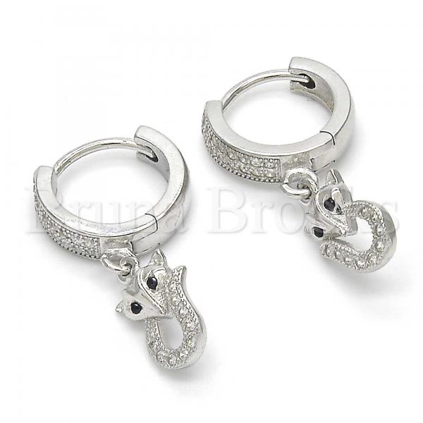 Sterling Silver 02.186.0078 Dangle Earring, with Black and White Micro Pave, Polished Finish, Rhodium Tone