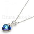 Rhodium Plated Fancy Necklace, Heart Design, with Swarovski Crystals, Rhodium Tone