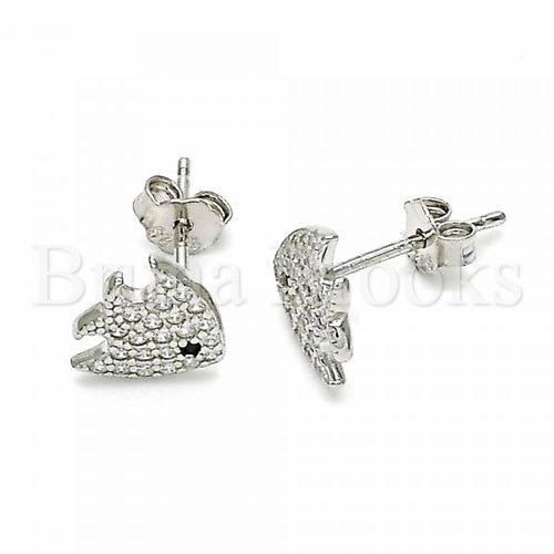 Bruna Brooks Sterling Silver 02.366.0004 Stud Earring, Fish Design, with White and Black Micro Pave, Polished Finish, Rhodium Tone