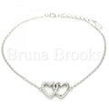 Bruna Brooks Sterling Silver 03.336.0082.08 Fancy Bracelet, Heart Design, with White Crystal, Polished Finish, Rhodium Tone
