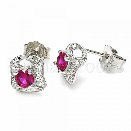 Bruna Brooks Sterling Silver 02.367.0024.1 Stud Earring, with Ruby and White Cubic Zirconia, Polished Finish, Rhodium Tone