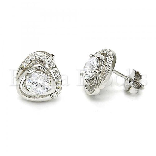 Bruna Brooks Sterling Silver 02.285.0017 Stud Earring, with White Cubic Zirconia and White Micro Pave, Polished Finish, Rhodium Tone