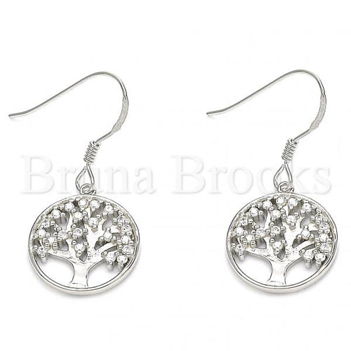 Bruna Brooks Sterling Silver 02.366.0006 Dangle Earring, Tree Design, with White Cubic Zirconia, Polished Finish, Rhodium Tone