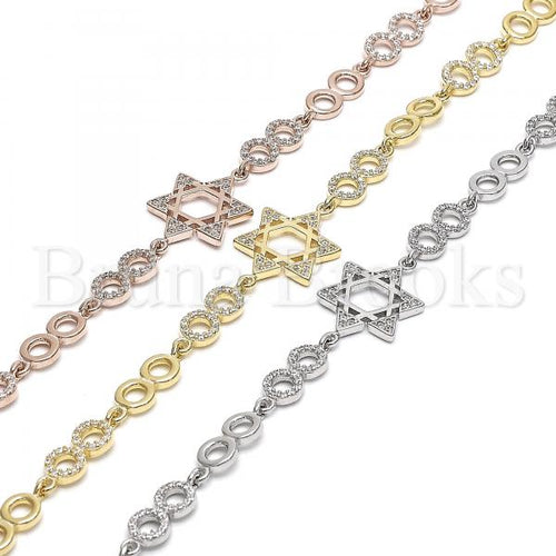 Sterling Silver Fancy Bracelet, Star of David Design, with Cubic Zirconia, Rhodium Tone