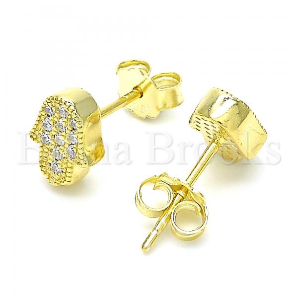 Sterling Silver 02.336.0159.2 Stud Earring, Hand of God Design, with White Crystal, Polished Finish, Golden Tone