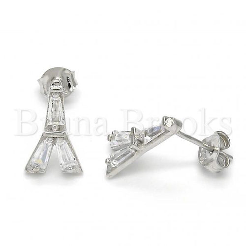 Bruna Brooks Sterling Silver 02.186.0115 Stud Earring, Eiffel Tower Design, with White Cubic Zirconia, Polished Finish, Rhodium Tone