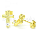 Sterling Silver Stud Earring, Cross Design, with Cubic Zirconia, Rhodium Tone
