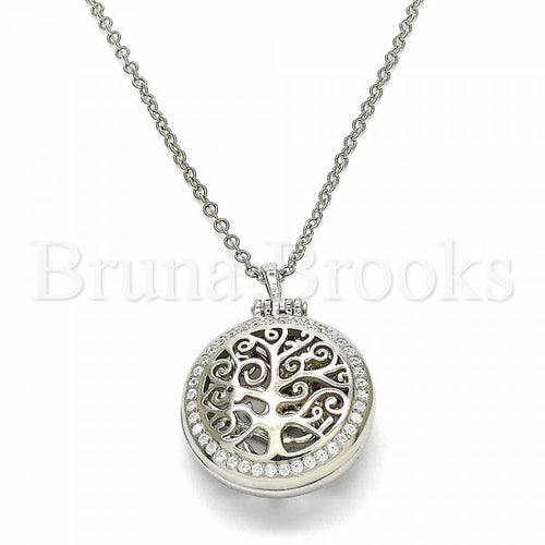 Bruna Brooks Sterling Silver 04.336.0137.16 Fancy Necklace, Tree Design, with White Cubic Zirconia, Polished Finish, Rhodium Tone