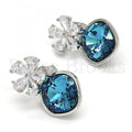 Rhodium Plated Stud Earring, Flower Design, with Swarovski Crystals and Micro Pave, Rhodium Tone