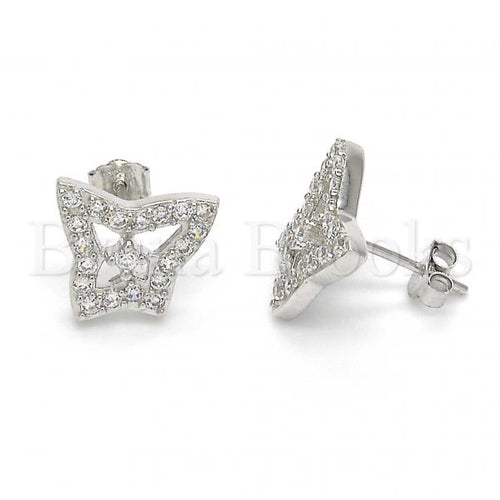 Bruna Brooks Sterling Silver 02.186.0108 Stud Earring, Butterfly Design, with White Cubic Zirconia, Polished Finish, Rhodium Tone