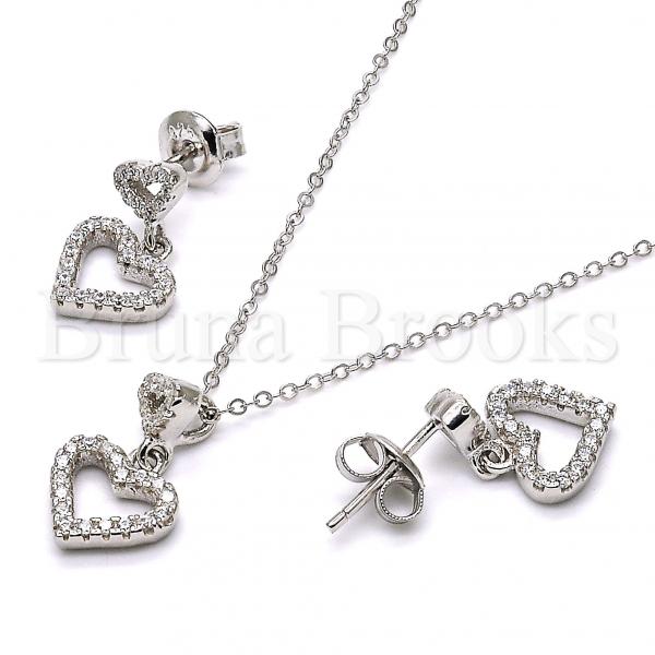 Sterling Silver 10.275.0014 Earring and Pendant Adult Set, Heart Design, with White Crystal, Polished Finish, Rhodium Tone