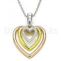 Bruna Brooks Sterling Silver 04.336.0110.16 Fancy Necklace, Heart Design, with White Crystal, Polished Finish, Tri Tone