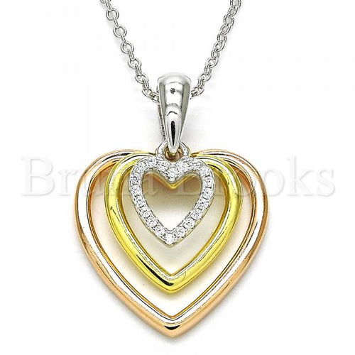 Bruna Brooks Sterling Silver 04.336.0110.16 Fancy Necklace, Heart Design, with White Crystal, Polished Finish, Tri Tone