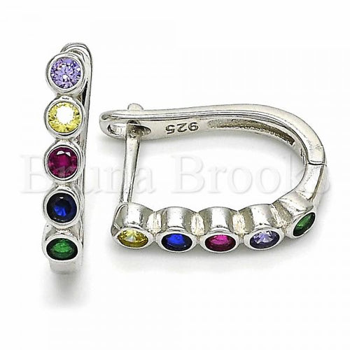 Bruna Brooks Sterling Silver 02.332.0047.12 Huggie Hoop, with Multicolor Cubic Zirconia, Polished Finish, Rhodium Tone