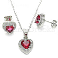 Sterling Silver Earring and Pendant Adult Set, Heart Design, with Cubic Zirconia and Micro Pave, Rhodium Tone