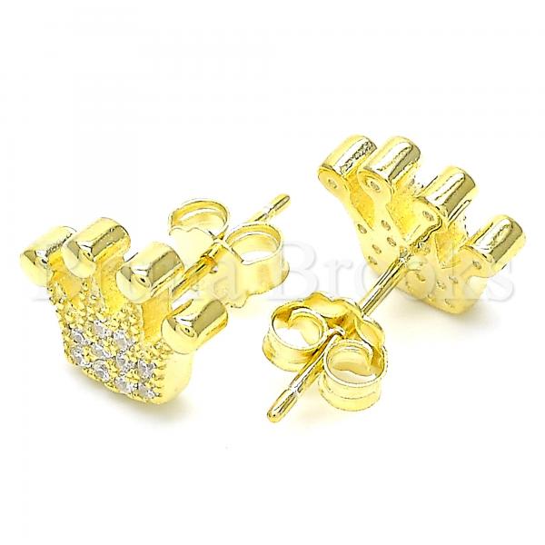 Sterling Silver 02.336.0173.2 Stud Earring, Crown Design, with White Cubic Zirconia, Polished Finish, Golden Tone