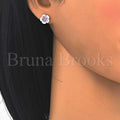 Sterling Silver 02.336.0025 Stud Earring, Flower Design, White Enamel Finish, Rhodium Tone