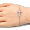 Sterling Silver Fancy Bracelet, Cross Design, with Micro Pave, Rhodium Tone