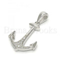 Sterling Silver 05.336.0001 Fancy Pendant, Anchor Design, with White Micro Pave, Polished Finish, Rhodium Tone