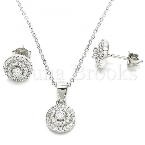 Sterling Silver Earring and Pendant Adult Set, with Cubic Zirconia and Crystal, Rhodium Tone