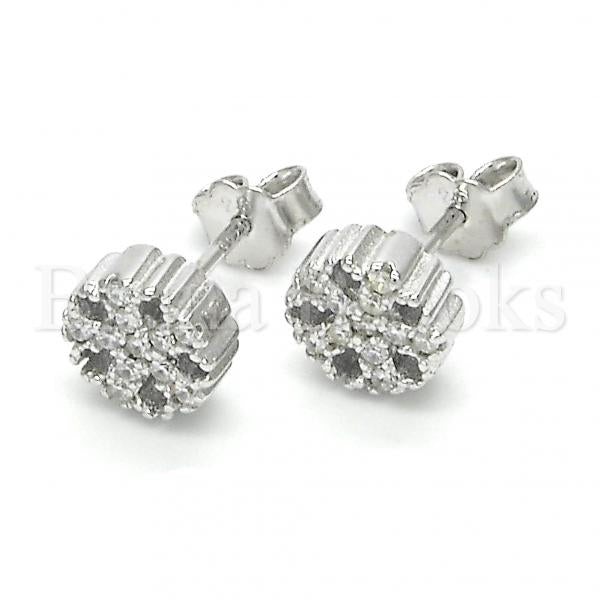 Sterling Silver 02.336.0034 Stud Earring, Flower Design, with White Crystal, Polished Finish, Rhodium Tone