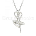 Bruna Brooks Sterling Silver 04.336.0199.16 Fancy Necklace, with White Crystal, Polished Finish, Rhodium Tone